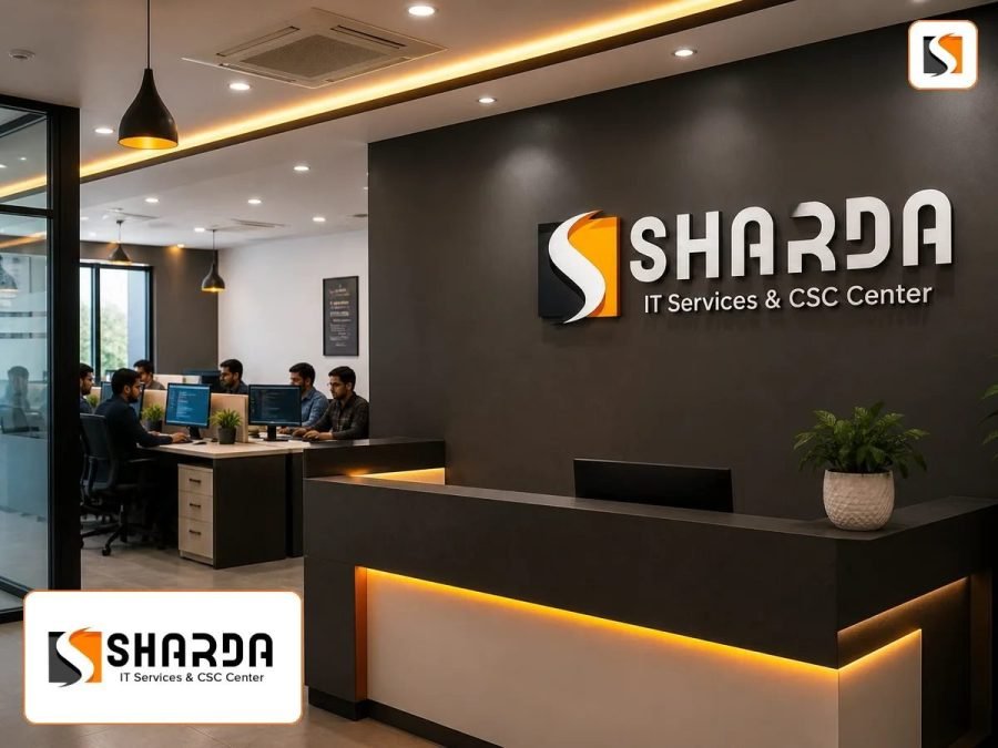 The Sharda IT Services team checking a page at the office