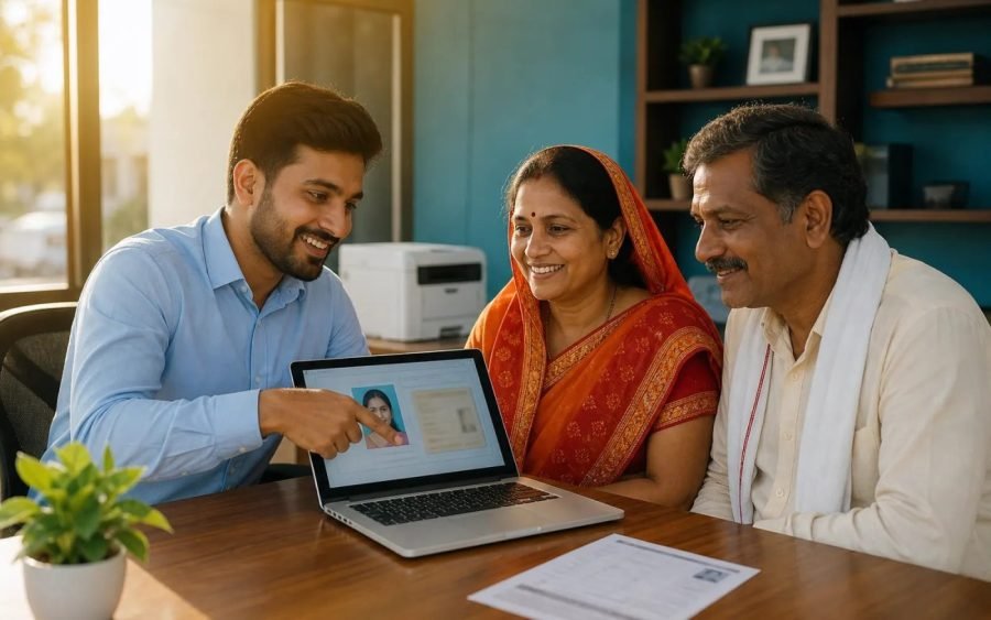 A job notice open on the computer at the Sharda desk in Unchehara